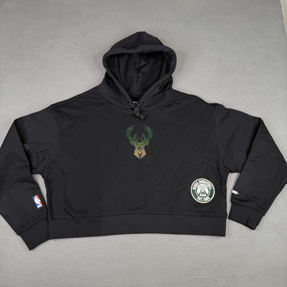 Milwaukee Bucks Hoodie Womens Large Black NBA Basketball Pro Standard Crop
